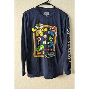 Super Mario Bros T-Shirt Men Medium Long Sleeve Mario Luigi Yoshi Bowser Toad